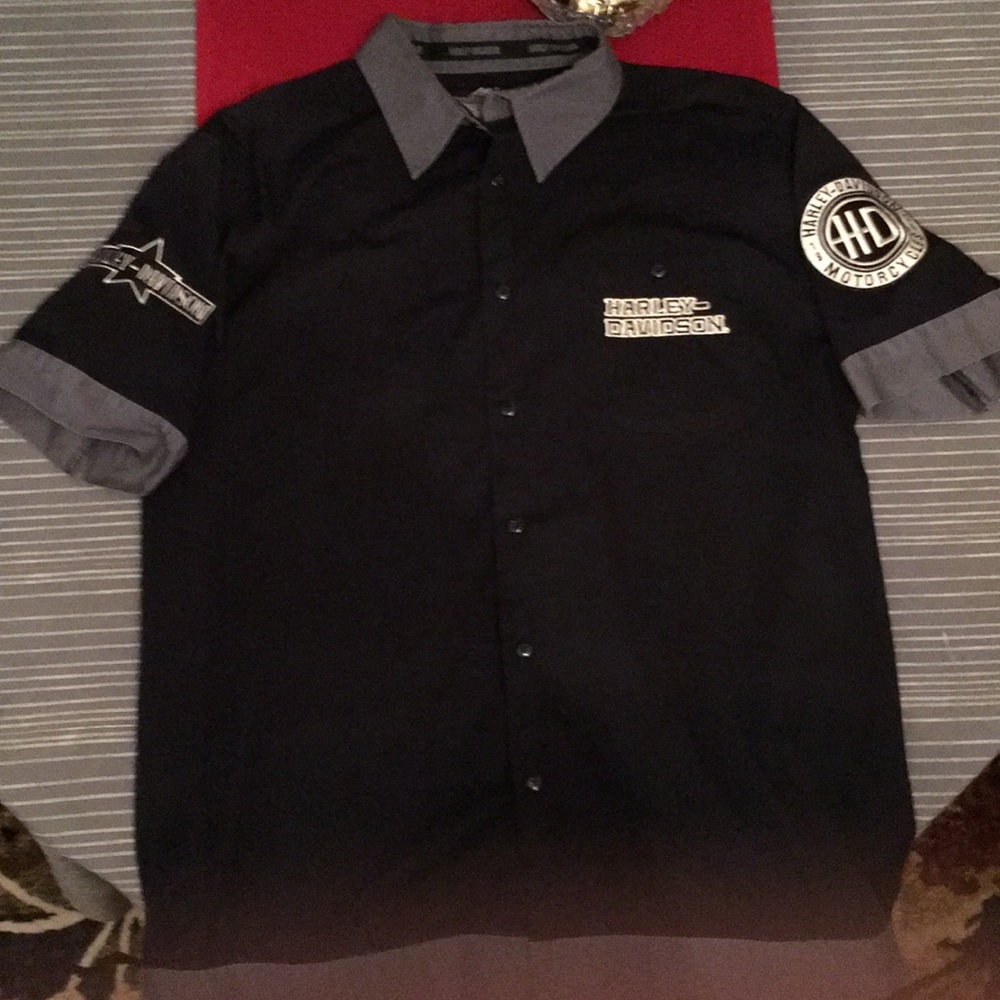 Harley-Davidson Black and Gray Casual Button Down Shirt